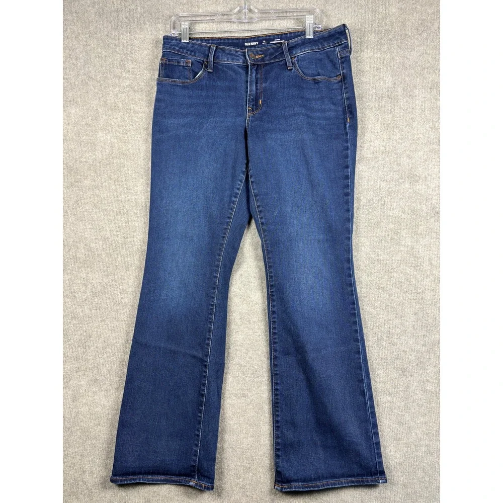 Old Navy Kicker Boot-Cut Mid-Rise Jeans 12 Petite Dark Wash Blue Denim
